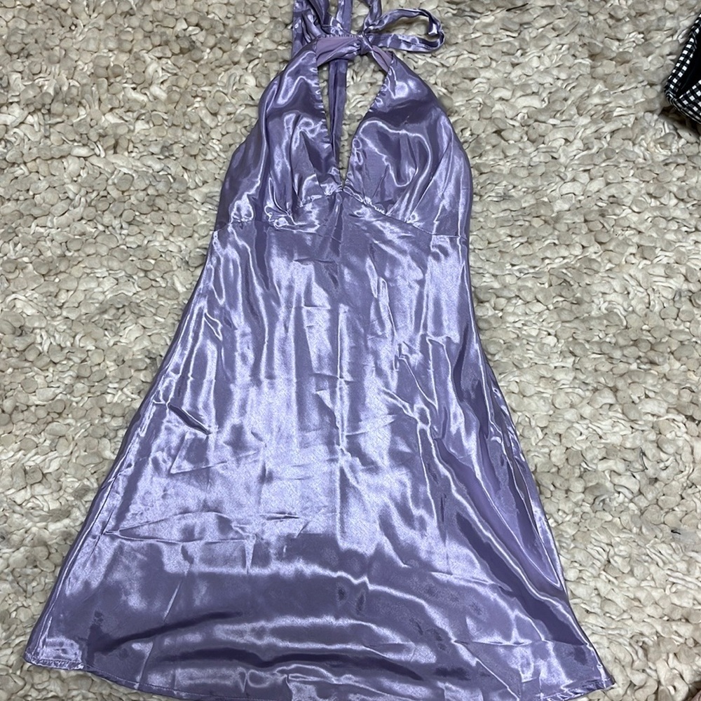 purple satin hello molly dress